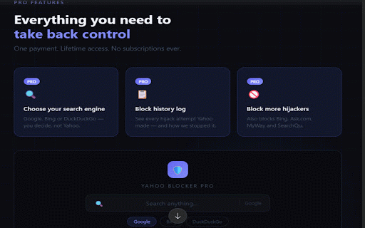 Yahoo Search engine blocker :: Intercepts Yahoo search queries and redirects them to your preferred search engine.