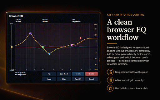 Browser EQ - Free Parametric Equalizer :: A parametric equalizer for browser tabs with visual curve editing, built-in presets, and output gain control.