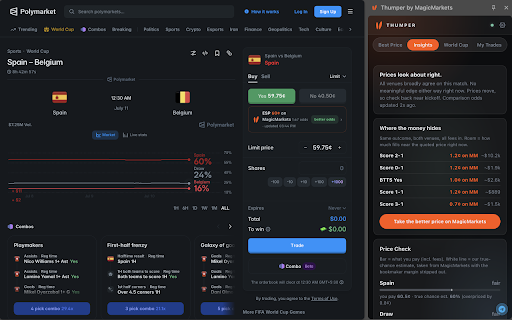 Thumper by MagicMarkets :: Thumper by MagicMarkets — live price comparison, edge detection, and hedging across prediction markets.
