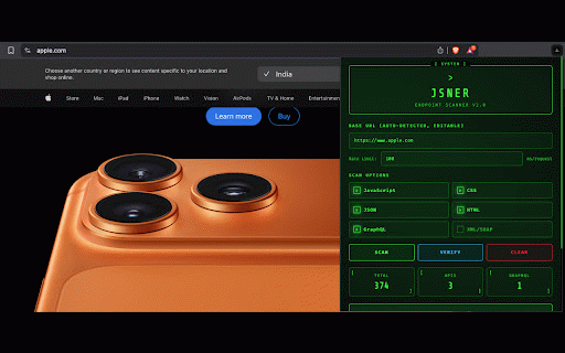 JSner - Endpoint Extractor :: Advanced endpoint scanner with verification. Extract and test API endpoints, GraphQL queries, and more from any website.