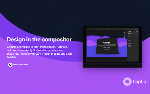 Captio :: Capture page elements and compose stunning visuals with backgrounds, text, 3D transforms, templates, and high-quality export.