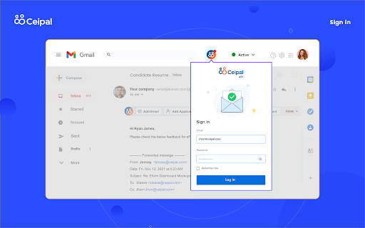 CEIPAL ATS For Gmail :: Easily add and manage clients, vendors, applicants, and jobs directly into the Ceipal ATS from your Gmail.