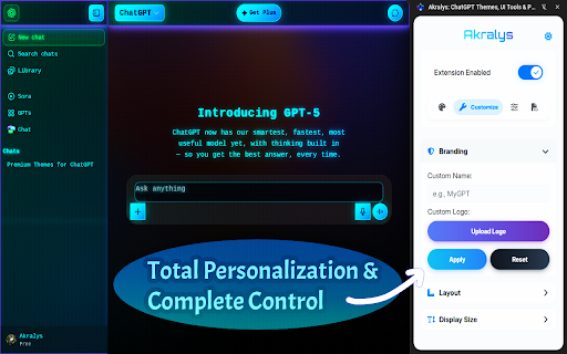 Akralys: ChatGPT Custom Themes, UI Tools & PDF Export :: Akralys: Customize ChatGPT with custom themes, advanced UI tweaks and powerful tools. Export to PDF, edit fonts and colors live.