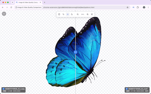 Image & Video Quality Comparator :: Compare two images/videos with a slider or split view. Synced zoom, pan and playback. 100% local, no uploads.