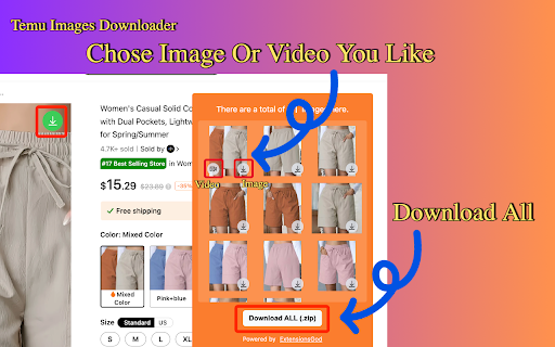Temu Image and Video Downloader :: Quickly download pictures and videos from Temu's product details page, supporting batch saving.