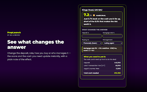PropLaunch Deal Analyser :: Analyse a Rightmove or Zoopla listing as a deal — in a side panel.