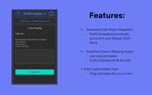 DraftCompass Lite :: Level up your drafts by integrating your own custom rankings into Sleeper draft-rooms.