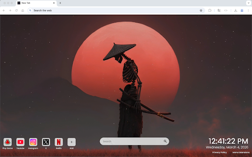 Skeleton Ronin Live Wallpaper :: One of the most epic samurai live wallpapers for Chrome – featuring a fierce skeleton ronin warrior.