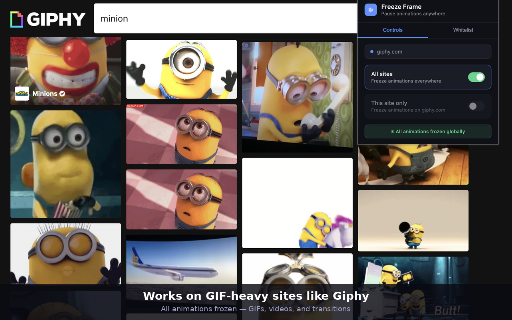 Stop & Freeze Animations - Sites & GIFs :: Freeze & pause GIFs, CSS animations and transitions on any website. Works on Discord, Reddit, X and more.
