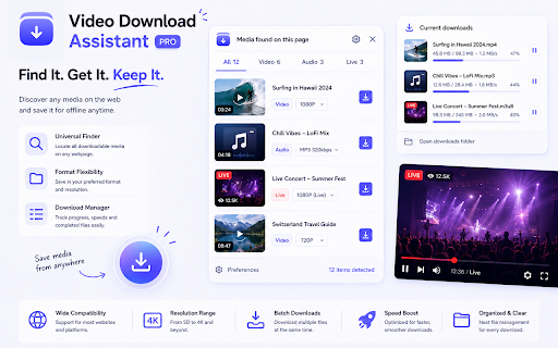 Video Download Assistant :: Detect and download videos, audio, images, and compatible live streams from web pages.