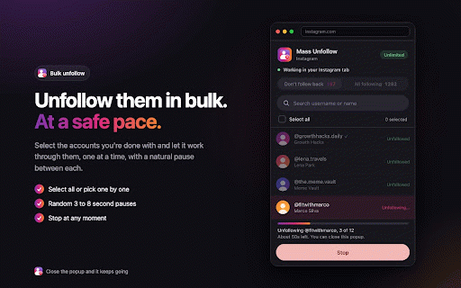 Instagram Mass Unfollow: Find Non-Followers :: Find and bulk-unfollow Instagram accounts that don't follow you back.