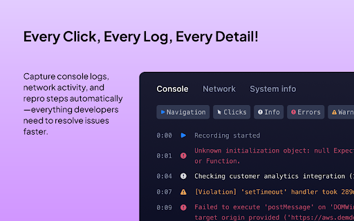Birdie :: Record your screen, capture logs, and document repro steps—all in one click. Simplify bug reporting and speed up issue resolution.