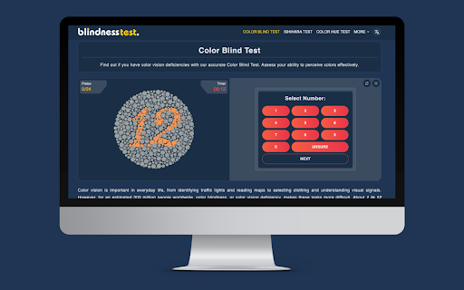 Color Blind Test - Fast & Accurate by BlindnessTest :: Quick and accurate color blindness test using Ishihara plates. Identifies deficiencies, works offline, and collects no data.