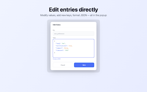 StorageKit - localStorage & sessionStorage Manager :: View, edit, and manage localStorage and sessionStorage for any website.