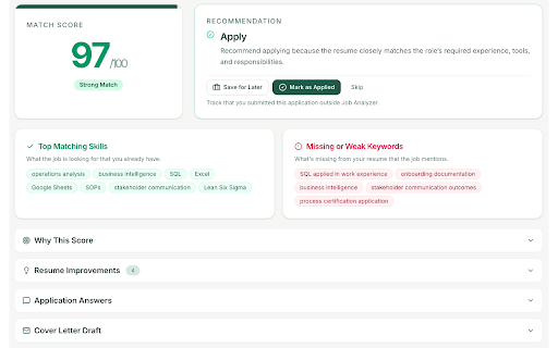 ResumeBetter Job Saver :: Capture the job posting on your current tab and send it straight to your ResumeBetter tracker or Job Analyzer.