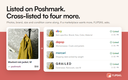 FLIPSAIL: Crosslist, Auto-Delist & Automation for Resellers :: Crosslist, auto-delist, automate sharing, offers and repricing, and track profit after fees. Auto-delist is free on 2 stores.