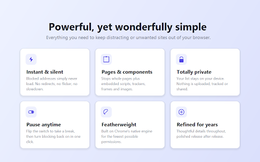 URL Blocker :: Silently and instantly block any website or web address — whole domains or single pages. Private, lightweight, free.