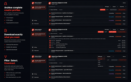 Patreon Archiver :: Downloads text, images, videos, and attachments in an organized, structured format.