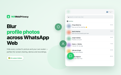 Blur for WhatsApp Web - Hide Names, Photos & Chats :: One click to blur contact names, photos and chat messages on WhatsApp Web. Anti screen & status spying — hover to reveal.