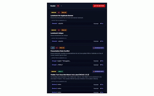 A11yEngine - WCAG & Accessibility Checker :: Free WCAG 2.2 accessibility checker. Scans for ARIA, color contrast, screen reader & keyboard issues. AI code fixes in React & Vue.