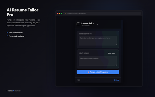 AI Resume Tailor Pro :: Paste a job listing and your resume — get an AI-tailored resume matching the job's keywords. One-click per application.