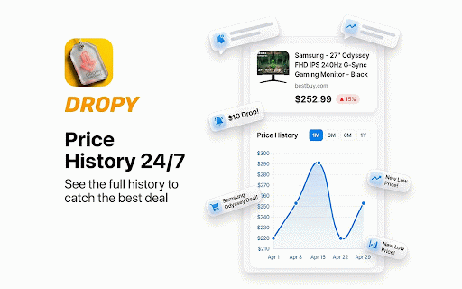 Dropy – Price Tracker & Price Drop Alerts :: Track prices on any website. Instant drop alerts, price history charts & cloud sync. Works on Amazon, eBay, AliExpress & more.