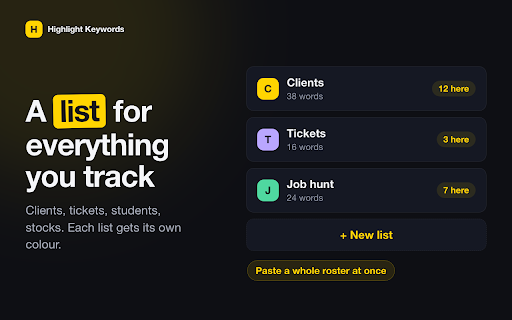 Highlight Keywords: Auto-Highlight Word Lists :: Automatically highlight your saved keywords and phrases on any webpage, with custom colors and readable contrast. Data stays local.
