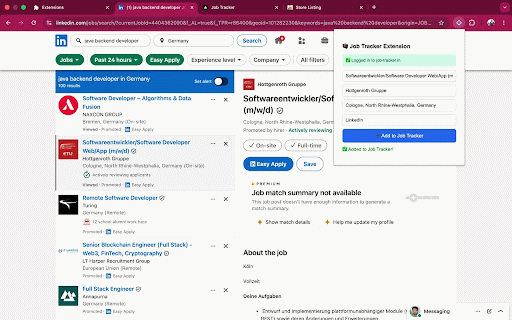 Job tracker extension :: Save LinkedIn job listings to job-tracker.in in one click. Auto-fills job title, company, and location.