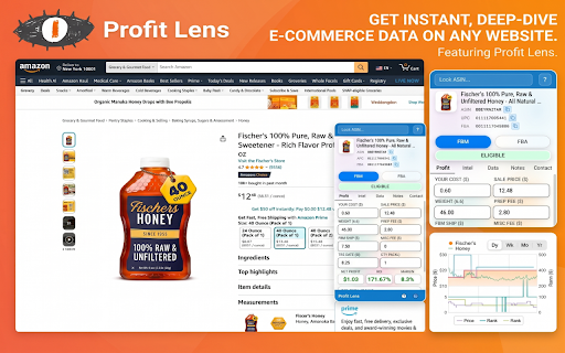 Profit Lens :: Calculate FBA/FBM profit, ROI, and margins directly on Amazon product pages with real-time fee calculations and Keepa price charts.