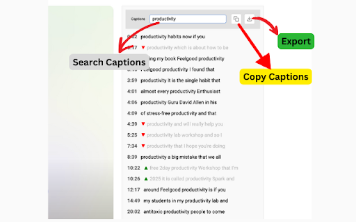 YouTube Tags & Captions :: Displays the meta keywords of a YouTube video below the description. Show transcript with engagement highlights.