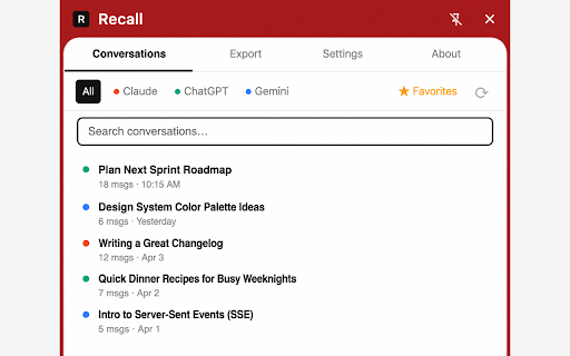 Recall :: Capture your AI conversations from Claude, ChatGPT, and Gemini as a portable memory layer.