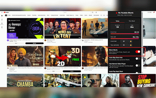 No Youtube Shorts : Block, Skip, Count and Control :: Block, Remove, Skip Shorts, Count Shorts, Focus Mode - Complete control over YouTube Shorts.