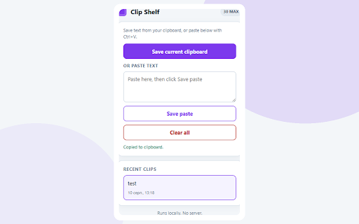 Clip Shelf :: Keep a local history of clipboard text snippets.
