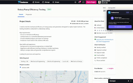 FreelancerLens :: Detect client details on freelancer.com project pages.