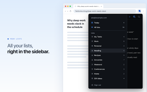 Google Tasks in your browser — KiteTasks :: Google Tasks in your browser: today's tasks at a click, every list in a sidebar, and one-keystroke capture from any page.