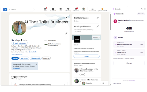 GetLeadz: Free B2B Phone Number & Email Finder :: Find verified direct phone numbers and work emails for decision makers on any LinkedIn profile. 5 free contacts, no card needed.