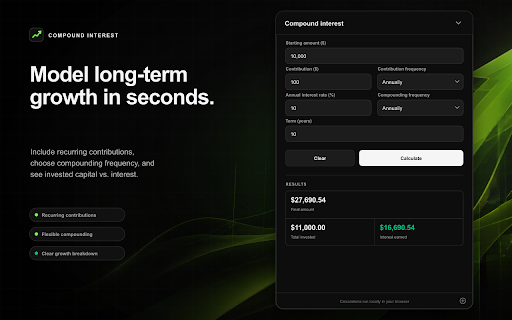 Investo Calculator :: Investo Calculator is a private investment calculator that works directly in the Chrome side panel, allowing you to evaluate…