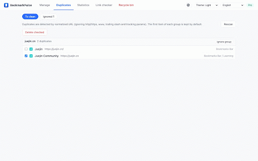BookmarkPulse — Bookmark Manager & Visit Stats :: Free bookmark manager with batch tools, dedupe, export, and dark mode. Pro adds visit stats, weekly trends, and broken-link checks.