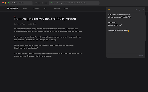 Jot :: An instant, no-account notepad in your browser. Click, type, done. Your notes autosave and never leave your browser.