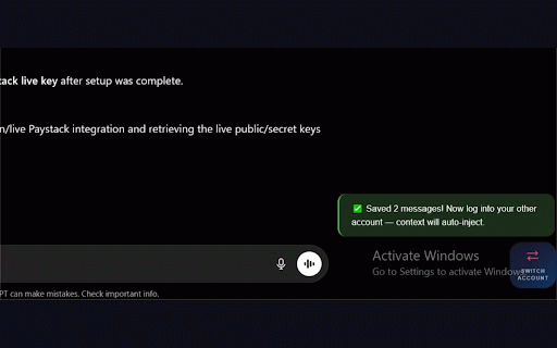 Limit Skip :: Hit your AI chat limit? Save your conversation and seamlessly continue it on another account — no copy-paste, no lost context.