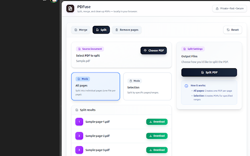 PDFuse – Effortless PDF Splitting, Merging & Page Removal :: A user-friendly Chrome extension for splitting, merging, and removing pages from PDF files directly in your browser.