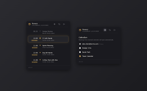 Kanary Calendar Launcher :: Opens meeting links from Google Calendar