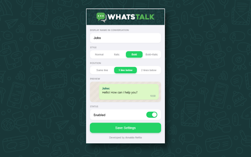 WhatsTalk :: Adicione o nome do utilizador antes de cada mensagem enviada no WhatsApp Web