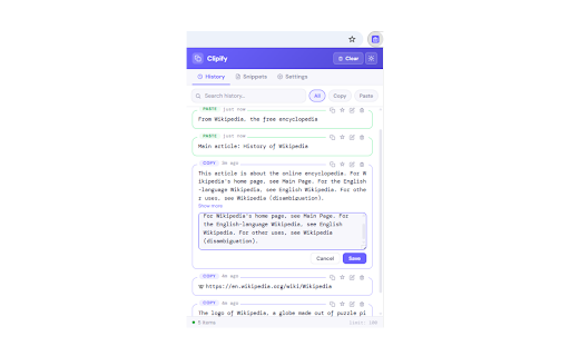 Clipify – Clipboard History :: Clipboard history manager with pinning, snippets, smart search, sync, and secure masking of sensitive data.