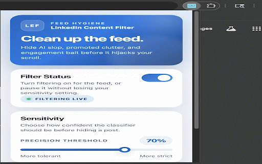 LinkedIn Content Filter :: AI-powered filter that automatically hides AI slop, spam, and unprofessional content from your LinkedIn feed