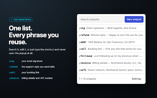 Text Expander :: Type ;addr and your saved text appears. Text expander for email, support replies and any repetitive typing.