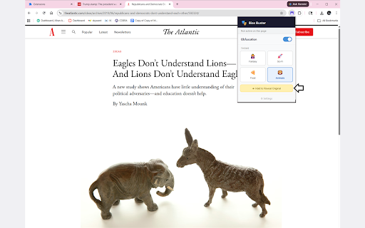 Bias Buster :: Read the news without political identity bias — entities replaced with fun themed pseudonyms.