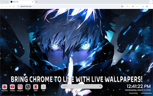 Gojo Blue Eyes (Jjk) Live Wallpaper :: Experience Gojo’s glowing blue eyes power from Jujutsu Kaisen in this stunning live wallpaper for Chrome new tab.