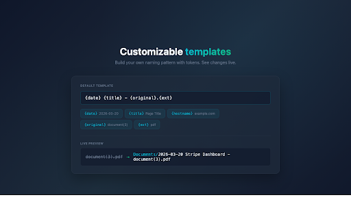 DownloadRenamer :: Auto-rename downloaded files using date + page title (or hostname). No data collected.