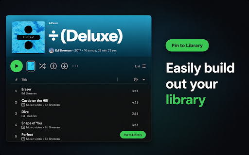 Spotify Side Panel - Music Player & Library :: Spotify side panel mini player - pin playlists, albums & tracks, play music while you browse. No login required.